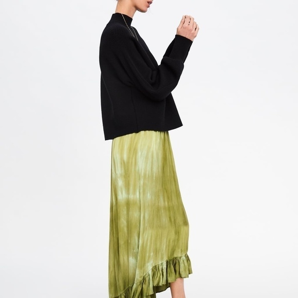 NWT ZARA RUFFLED TIE DYE GREEN SKIRT - Picture 6 of 8